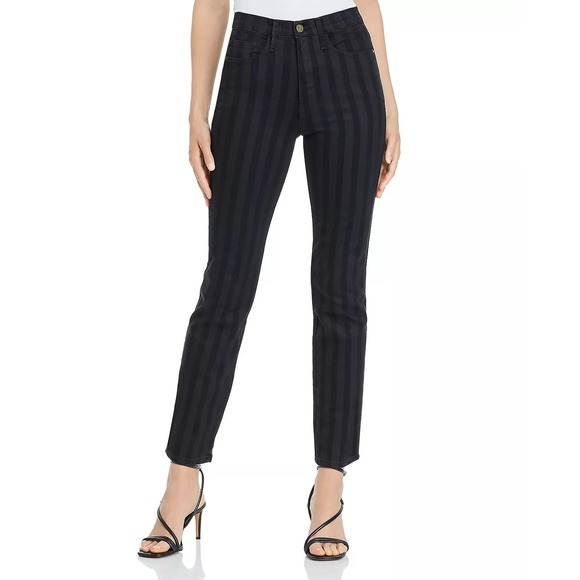 FRAME Le Sylvie Slender Straight Jeans in Tonal Stripe Size 26 - Picture 1 of 12